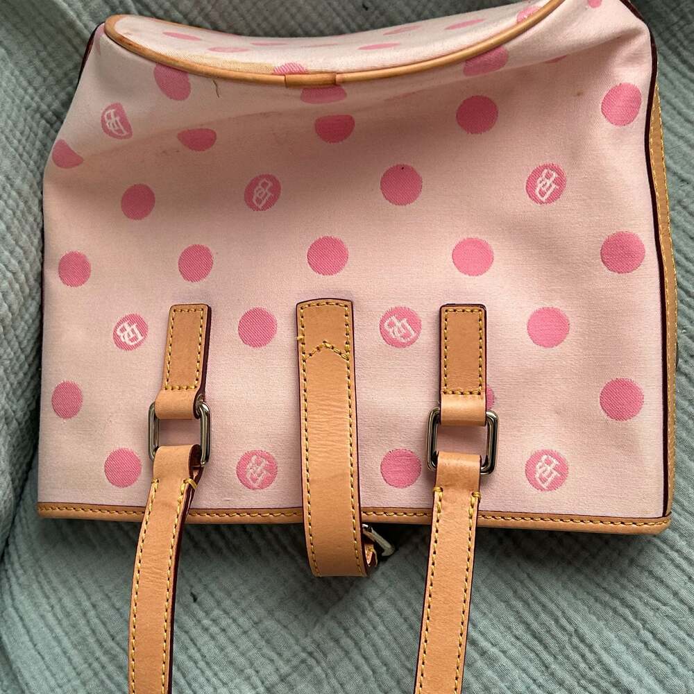 Vintage Dooney & Bourke Pink Polka Dot Leather Bucket Bag - Picture 6 of 9
